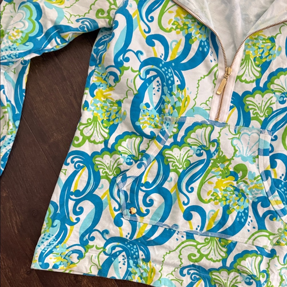 Lilly Pulitzer Sweatshirt Womens Medium Skipper Popover 1/2 Zip Crystal Coast - Picture 3 of 7